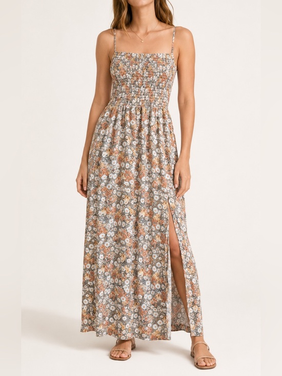 Blush BJ Dresses & Skirts - Blush BJ Floral Smocked Tie Back Boho Maxi Dress L